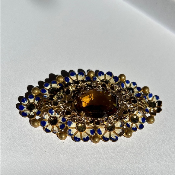 Czechoslovakia Glass Enamel Floral Brooch - Picture 3 of 6